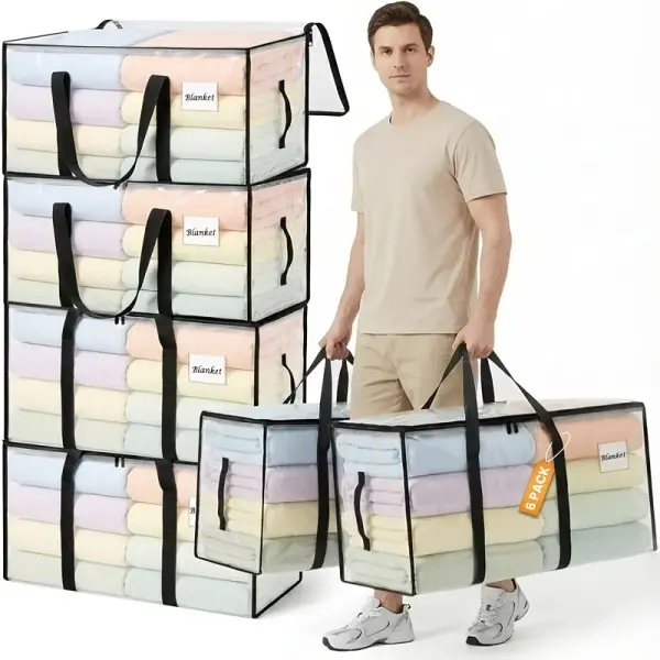 6 Pack Glam Extra Heavy-Duty Large Plastic Moving & Storage Bags with Zip, Waterproof, Strong Zipper, Comfortable Handles, Sturdy Totes for Daily Home Organization, College Supplies Packing