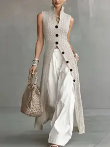 Women's Sleeveless Long Cardigan, New Single-Breasted Design, Loose Fit, Casual Elegance, Sun Protection Outerwear, Versatile Jacket, Knitwear, Tops