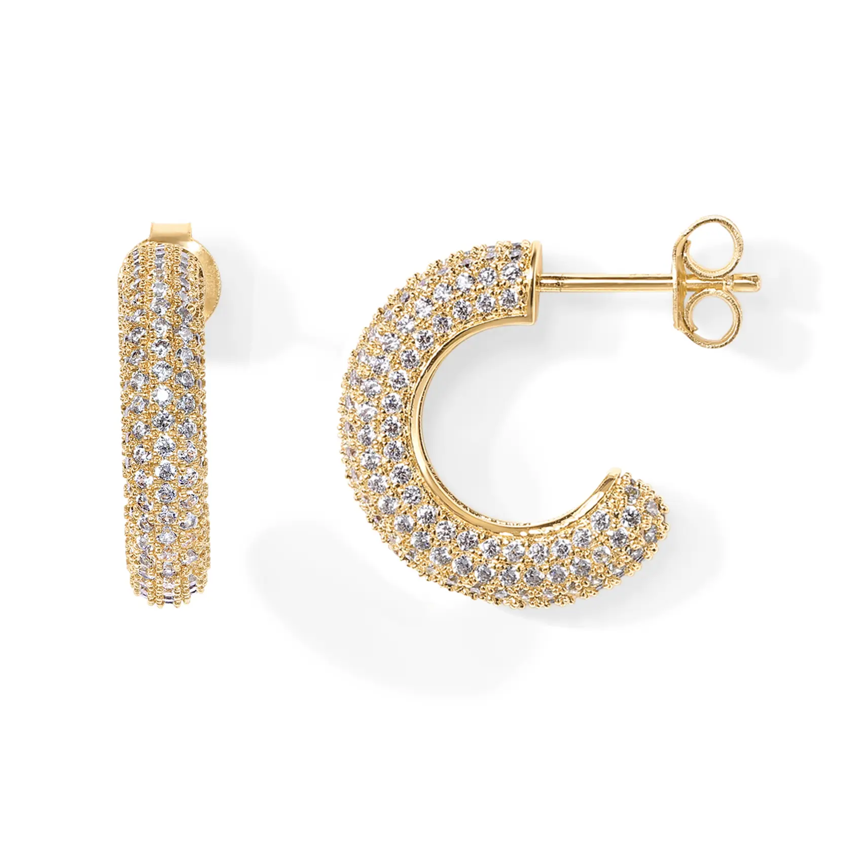 PAVOI 14K Gold Plated Pavé Chunky Hoop Earrings for Women - Thick Hoop Earrings with Cubic Zirconia - 925 Sterling Silver Posts Lightweight Gold Hoop Earrings