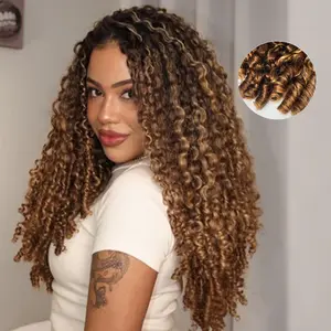 ISEE HAIR 250% Density Burmese Curly Highlight Brown Color Wear Go Half Wig Minimal Leave-Out InvisiFit Strap Flip Over Wig Glueless Human Hair Wigs for Beginners#greenish#TikTokShopSpringGlowUp