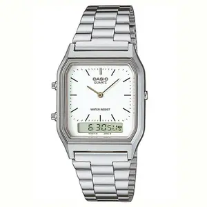 Casio AQ-230A-7D Digital Watch Vintage Stainless Steel Band Water Resist Quartz Movement Classic Design