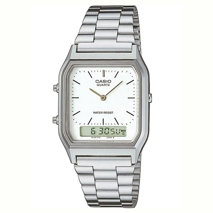 Casio AQ-230A-7D Digital Watch Vintage Stainless Steel Band Water Resist Quartz Movement Classic Design Casio AQ-230A-7D Digital Watch Vintage Stainless Steel Band Water Resist Quartz Movement Classic Design
