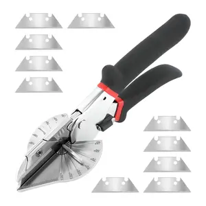 Multi Angle Miter Shears with 10 Replacement Blades, Adjustable at 45 To 135 Degree, Trim Cutter Hand Tool for Cutting Soft Wood, Plastic, PVC and Molding Trim