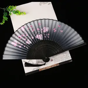 Vintage Floral Butterfly Bamboo Folding Fan, Home Decoration, Sakura Pattern Art, Tassel Light Handheld Fan for Hanfu Dance, Home Goods