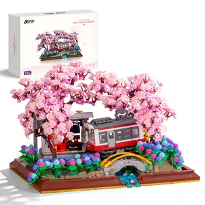 【Summervibes】WISE BLOCK Blossom Harmony Set 3150 pcs Sakura RailwayDIY Decoration Toy 310x240x200mm for Enthusiasts Diy Waterways Playset Model Kit, Blocks Set, Building Kit