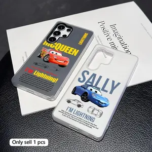 Classic Movie L-Lightning McQueen Phone Case Clear TPU Phone Case for Samsung Galaxy S25 S24 S23 S22 S21 Ultra, Soft Jelly Transparent Bumper Cover, Shockproof Slim Protective Case, Anti Yellow Crystal Back, Scratch Resistant Durable