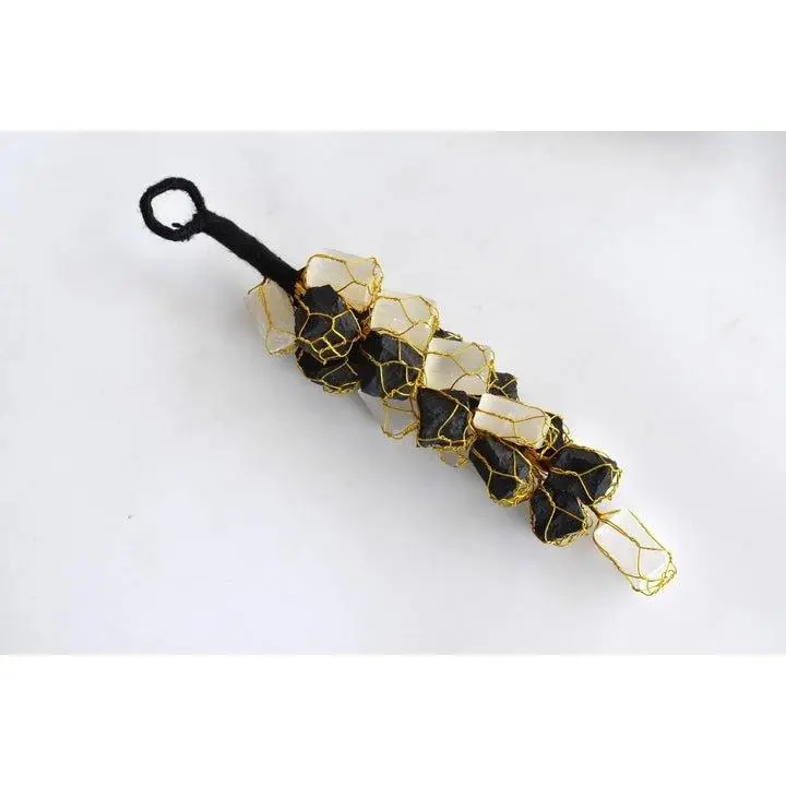 Selenite with Black Tourmaline Protective Protection    Raw Crystal Car or Home Hanger natural lapis Healing Elastic Bracelet Tiger Stone Gemstone High Quality Tiger's Eye Hand-Selected Lazuli Stretch Gemstone Bracelet Grounding