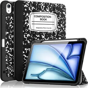 SlimShell Case For iPad Air 11-inch M3 (2025), M2 (2024), iPad Air 5th (2022), 4th Generation (2020) 10.9 Inch-Flexible Soft TPU Back Cover With Pencil Holder, Composition Book