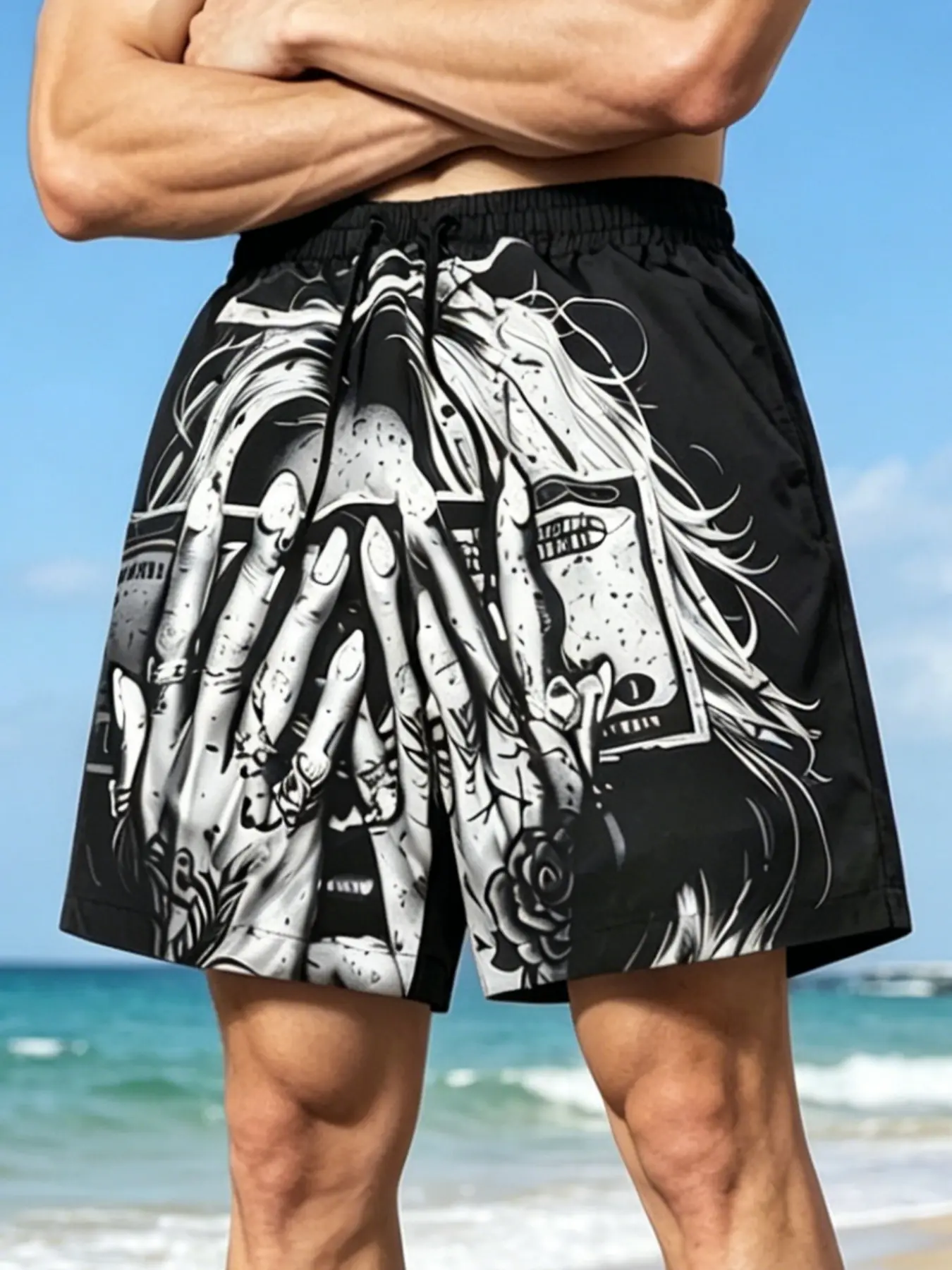 Men’s shorts featuring a drawstring elastic design and a loose fit, suitable for everyday casual wear. A streetwear piece with an American style that pairs well with simple T-shirts and workwear jackets, ideal for summer outings or everyday streetwear loo