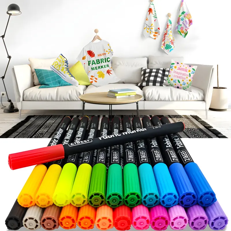 12/24 Colors Fabric Markers - Fine Tip Fabric Markers Permanent for Clothes - No Bleed Pens for T-Shirts, Bags, Textile, Canvas, and more Drawing Markers