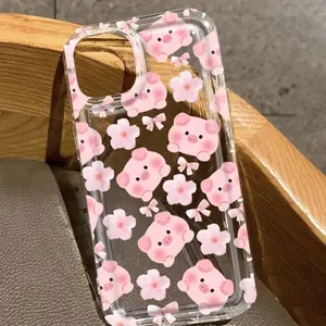 Cute Pig Bowknot Floral Flower Pattern Tpu Shockproof Protective Anti-Drop Phone Case for Apple iPhone 17 17promax 16promax 16 14/13 Pro Max 12 Pro 11 XR XS 7 8 Plus Samsung S10 S22 A12 A50 A52 S24 A13 5g