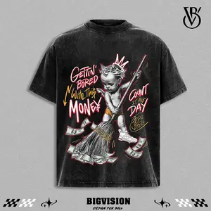 Dirty Money Cherub Washed Tee | Rags To Riches Angel Streetwear Shirt | Heavyweight Cotton Urban Art Top | Gangster Baroque Aesthetic | Count Money Graphic Tee
