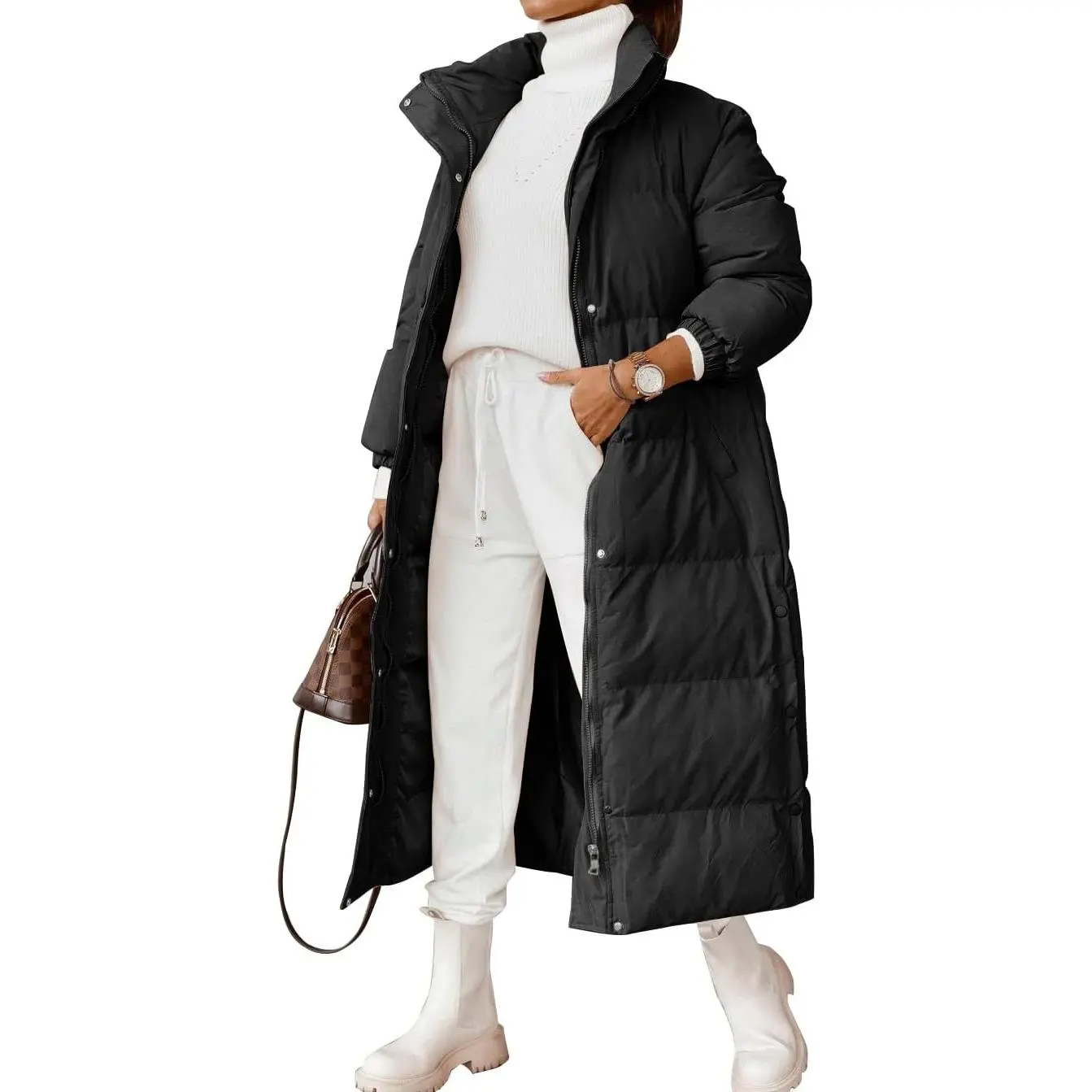 Women's Longsleeves Baggy Puffer Jacket - Casual Winter Zip-Up Coat, Collared Neck (Keeps Neck Warm), 2-Way Adjustable Zipper, Hem Adjust Zip, Hem Vent for Walk, Cozy Quilted Feel, Side Pockets, Multiple Colors