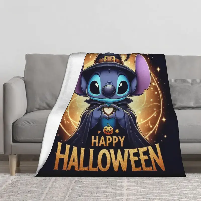 [SummerVibes] DISNEY CLASSIC Stitch Halloween Blanket - Stitch as Wizard with Pumpkin, Soft Flannel Throw for Couch, Bed, Camping - Perfect Birthday, Christmas, Stitch Lovers - Cozy Home Decor