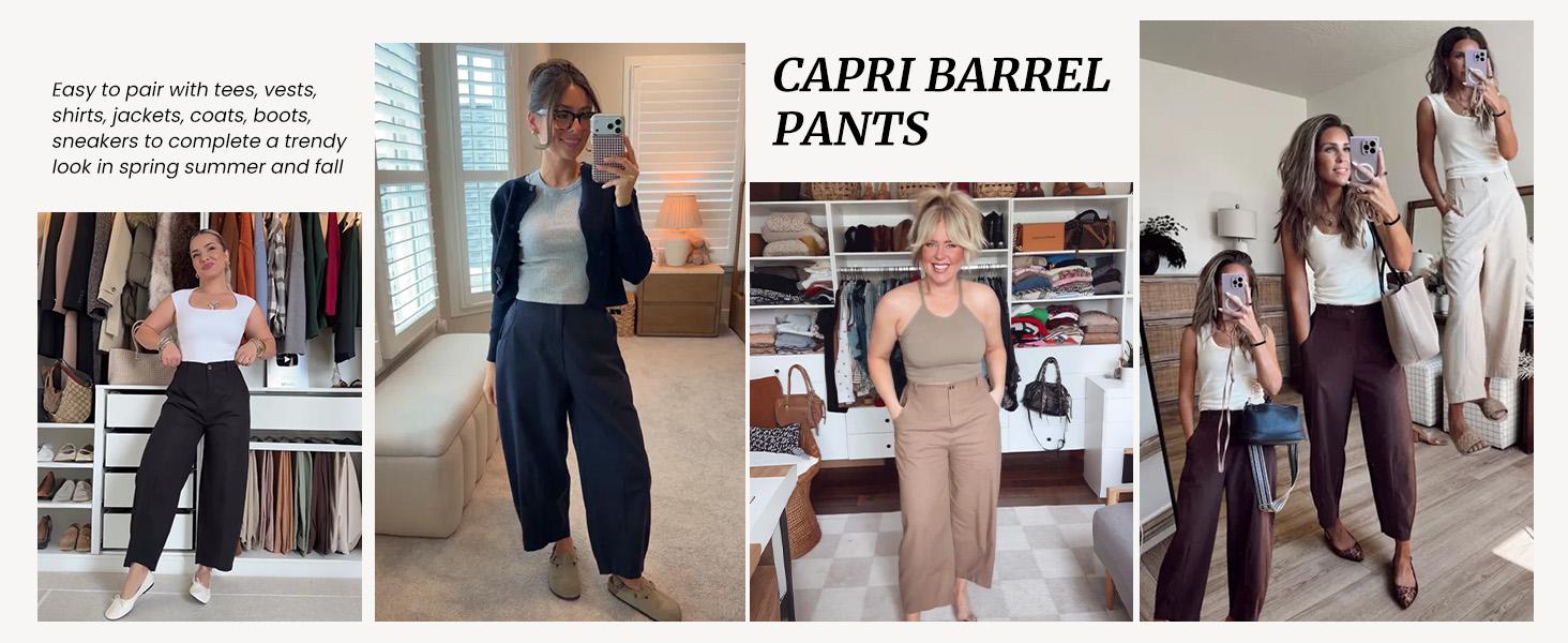 UANEO Womens Linen Pants Casual Capri Baggy Wide Leg Trousers Palazzo Pants Beach Vacation Outfits