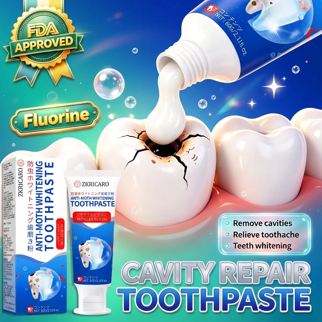 ZKRICARO Cavity Repair Toothpaste, Anti-Moth Teeth Whitening Repaste, Remove Cavities Fast, Fluoride Protection for Toothache Relief & Fresh Breath, Best Whitening Toothpaste for Sensitive Teeth, Oral Care Hack, Clean Teeth Stains, 60g Antibacterial Daily