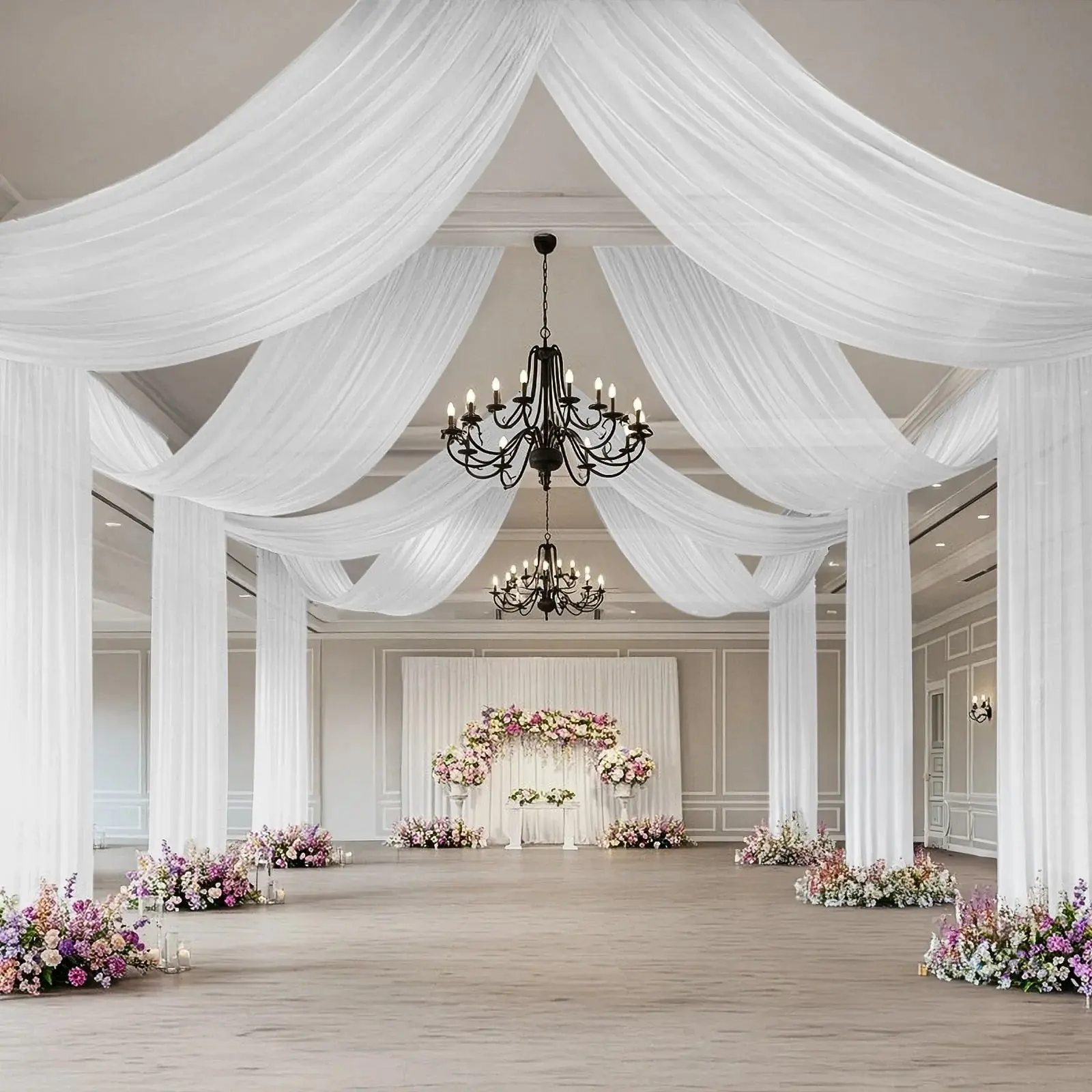 32x5ft Decorative White Sheer Chiffon Drapery Panel - Decor for Weddings, Graduation Party Decor, Party Background Decoration, Ceiling Hangs, Wedding Arched Backdrop