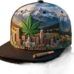 Denver Colorado City Hat with 3D Leaf Design and Cigarette Motif for Stylish Outfits