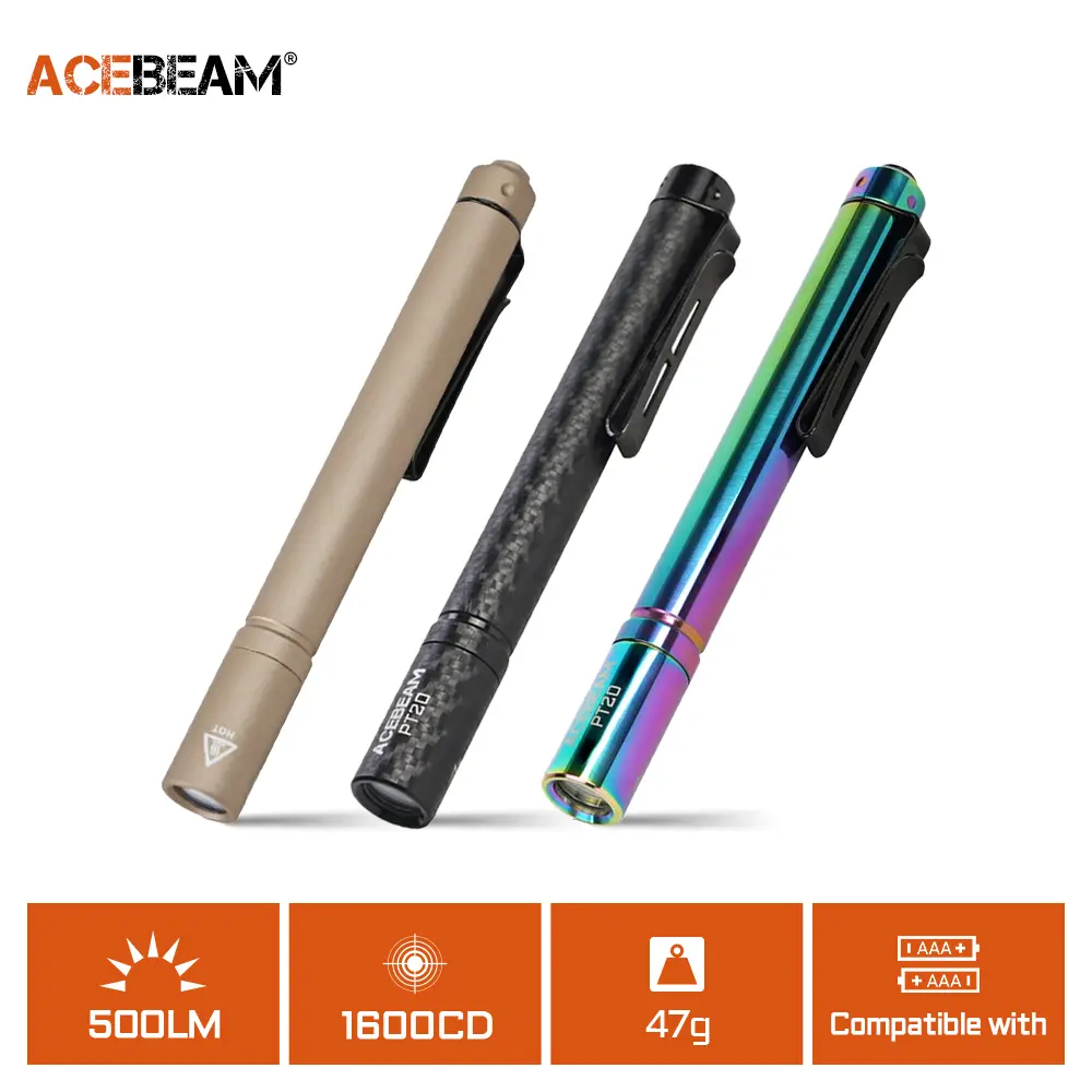 ACEBEAM PT20 Rechargeable 2 AAA EDC Flashlight - 500 High Lumen Flashlights, Aluminum Strong Light Pen Light with Clip, Compact Pocket Mini LED for Camping, Home Use, Flashlight Strong Light