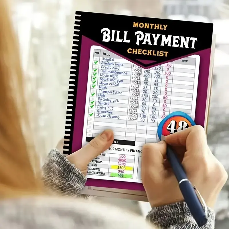 48-Month Budget Tracking Notebook Monthly Financial Organizer English Paper Material for Personal Finance Management Weekly Planner Pink Notepad Bill Payment Checklist Office Stationery Supplies