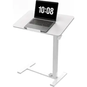 Adjustable Overbed Bedside Table with  Wheels, Mobile Standing Desk with Pneumatic Lift, Portable  Workstation Cart for Bed, Couch, Office, Sofa, White