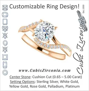 Cubic Zirconia Engagement Ring- The Nikita (Customizable Cushion Cut Bypass Split-Band Style with Micropavé Band Accents)