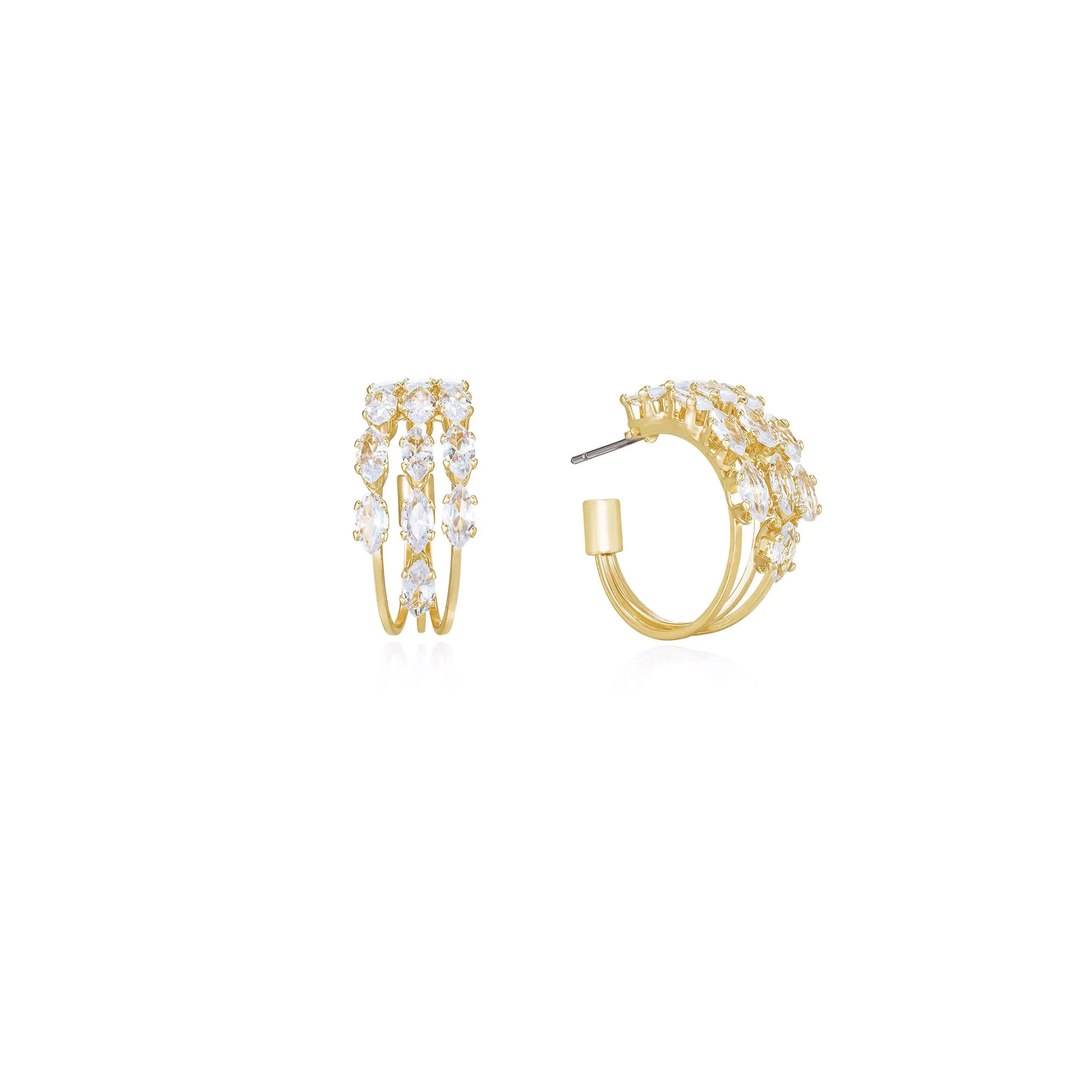 Ettika Multi-Crystal Huggie Hoop Earrings with Gold Finish and Unique Design, Featuring Multiple Crystals and a Unique Shape