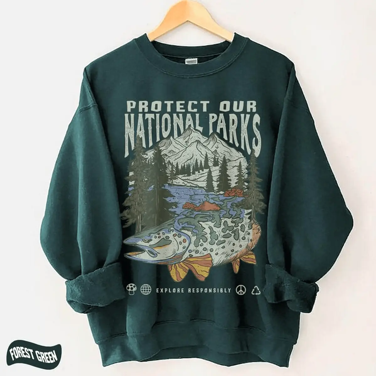 Women's 90s National Parks Hooded Sweatshirt - Comfy Lady Garment, Granola Girl Hiking Pullover, Light Polyester-Cotton Blend, Street Style, Beach Tee, Respect Local Wildlife, Outdoor Camping Fit