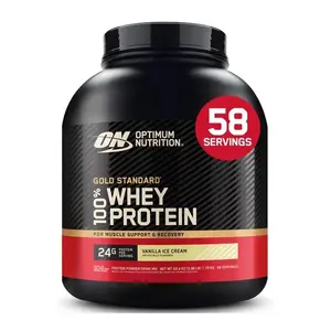 OPTIMUM NUTRITION Gold Standard 100% Whey Protein Powder, Vanilla Ice Cream Flavor, 3.96 lb High-Protein Edible Formula - 58 Servings Fitness Supplement for Workouts, Muscle Growth, Recovery & Strength; Drinkable Healthcare Aid