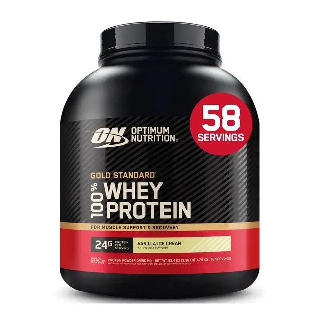 OPTIMUM NUTRITION Gold Standard 100% Whey Protein Powder, Vanilla Ice Cream Flavor, 3.96 lb Lab-Tested Amino Recovery Stimulant-Free Protein Supplement, 58 Servings for Muscle Growth & Workouts, Amino Protein Supplements, Lab-Tested Protein Supplements
