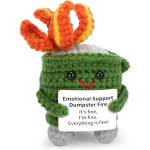 Emotional Dumpster Crochet Fire Handmade Dumpster Doll with Positive Words for Friends and Family Room Decor (Green)