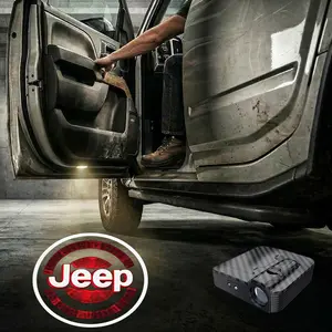 2 pcs Carbon Fibre Car Door Lights for Jeep, Car Decorative Light, Door Logo Projector Welcome Light, Personalized Door Projection Light with Logo (Batteries Not Included)