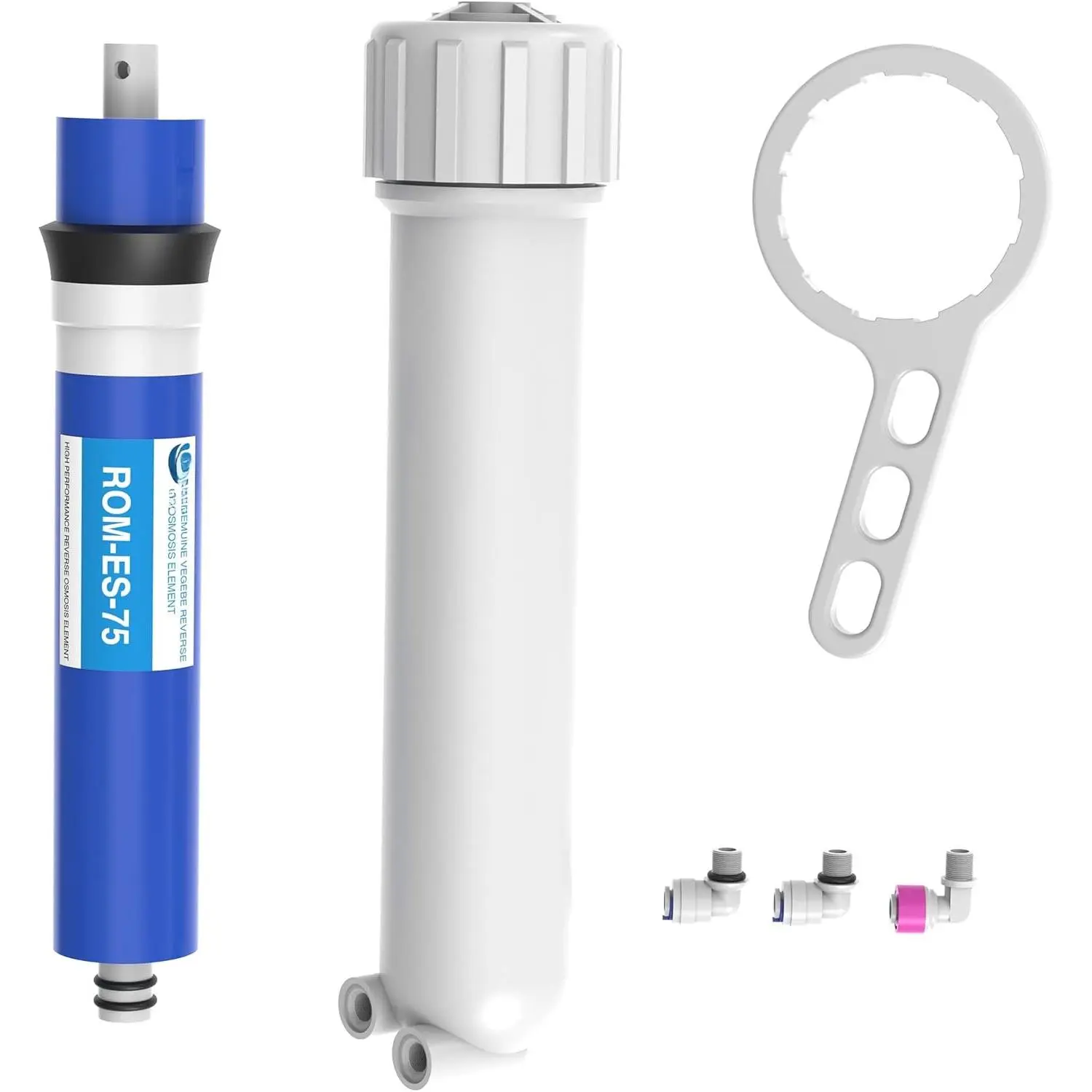 75 GPD RO Membrane Filter Replacement with Reverse Osmosis Membrane Housing, Wrench, 1/4" Quick-Connect Fitting, Check Valve, Fit Under Sink RO  Drinking Water Filter Filtration Purifier System