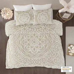 3-Piece Tufted Cotton Chenille Medallion Duvet Cover Set, Laetitia