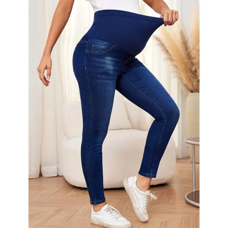 Women's Maternity Skinny Jeans, Washed Stretch Denim Pregnancy Wear with Comfortable Over-Bump Waist and Slim-Fitting Style, Viscose, Elastane, Washed Look, All-Season, Adult, Casual, Comfortable Over-The-Bump Waistband, Cotton, Elastic Waist, Washed Deni