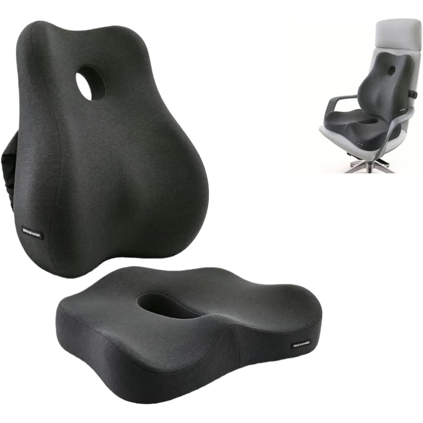 X Large Memory  Seat Cushion &  Support Pillow,  &     Cushion for Office Chair, , ,  - Dark Grey