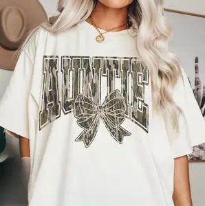Camo Auntie Shirt Coquette Bow Hunting Aunt Sweatshirt Cotton Crewneck