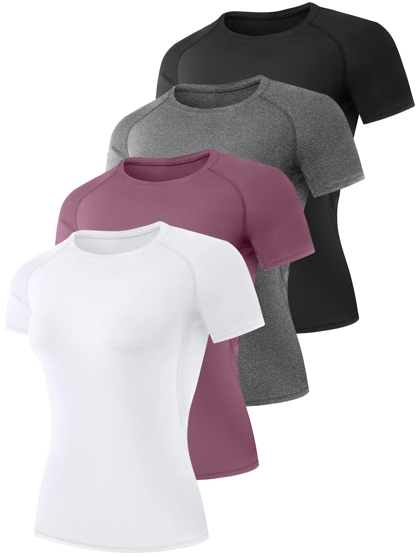 Cymebosilux 4 Pack Women's Maternity Compression Shirt Running Athletic T-Shirts Workout Tops Baselayer Short Sleeve Yoga Gym Sports Gear