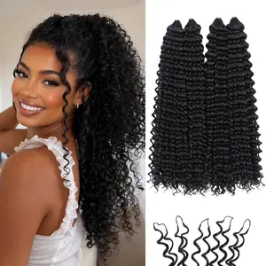 Miracle Knots Feather Crochet Hair (Jerry Curl) - Hand-Tied Synthetic Hair Extensions, Soft Cotton Core Glue-Free Knotless Hair Pieces (Natural Black)