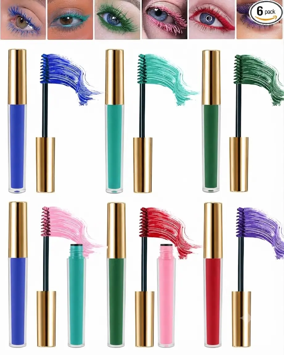 Colored Mascara Set-6Pcs Longlasting Waterproof Color Mascara for Eyelashes | Pink Red Green Blue Purple, Waterproof Cosplay Party Stage Colored