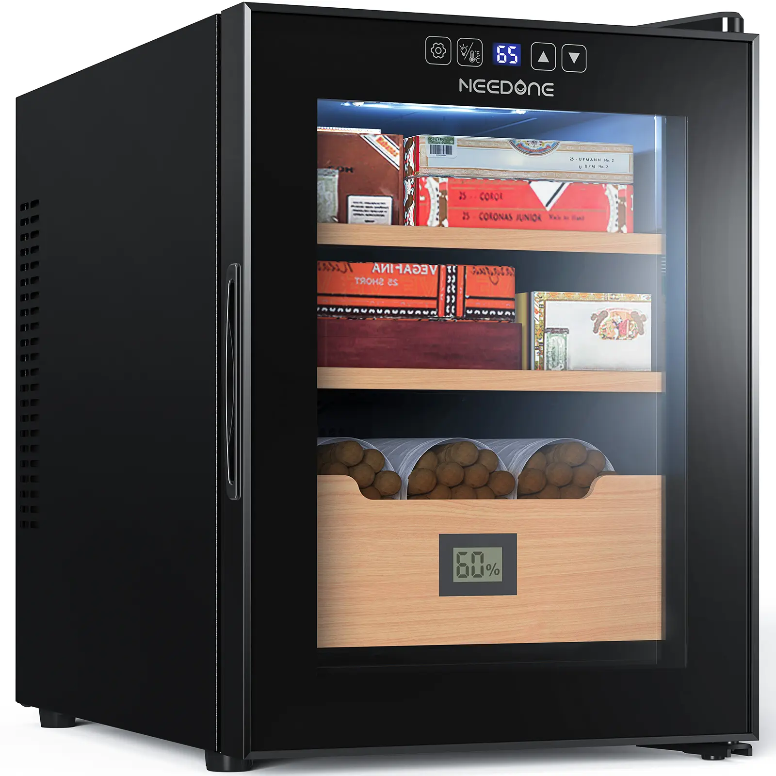 NEEDONE NO-33B 33L Electric Humidor Household Appliance - Spanish Cedar Wood, Heating & Cooling Temperature Control, Quiet Cooler Cabinet for 280 Counts, Digital Hygrometer, Men's Gift, Household Appliances