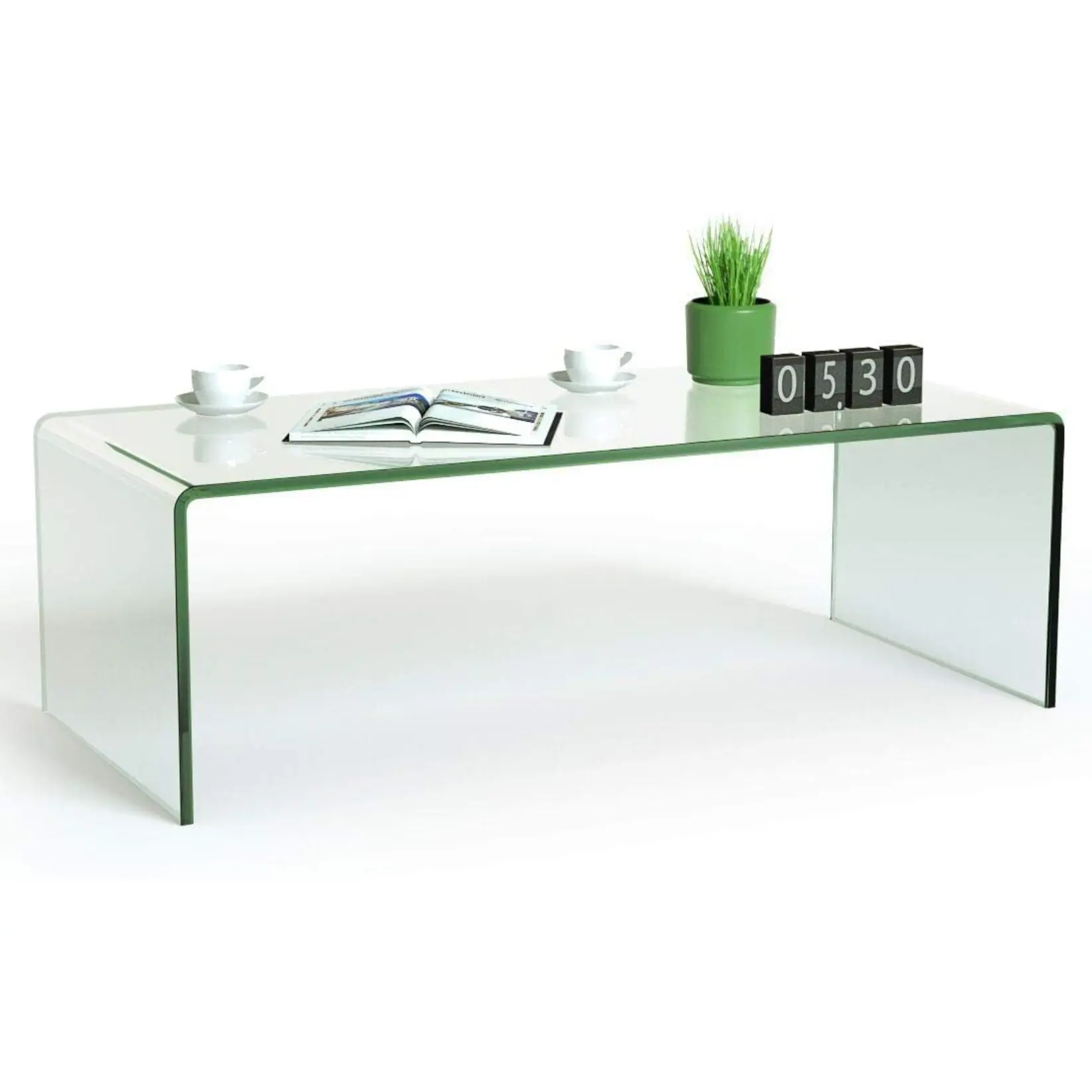 Glass Coffee Table, 42.5" L × 20" W ×14" H, Modern Home Furniture, Clear Tempered Glass End Table, International Occasion Tea Table, Waterfall Table with Rounded Edges (Clear)Living room household table integrated coffee table small apartment