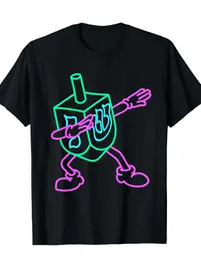 [All-season Clothing] Hanukkah Theme 100% Cotton T-shirt, Casual Crewneck, Short Sleeve, Conventional Version, Geometric Pattern, Digital Printing Design, Adult, Four Seasons Knitt, for young people, breathable comfort, Christmas Eve