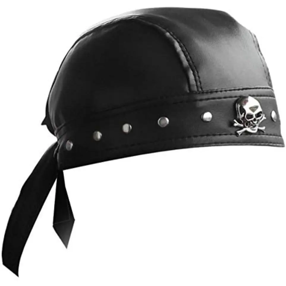 Leather Bandana Biker Doo Do Rag Headwrap Studded Skull Cap Capsmith Du Rag Black