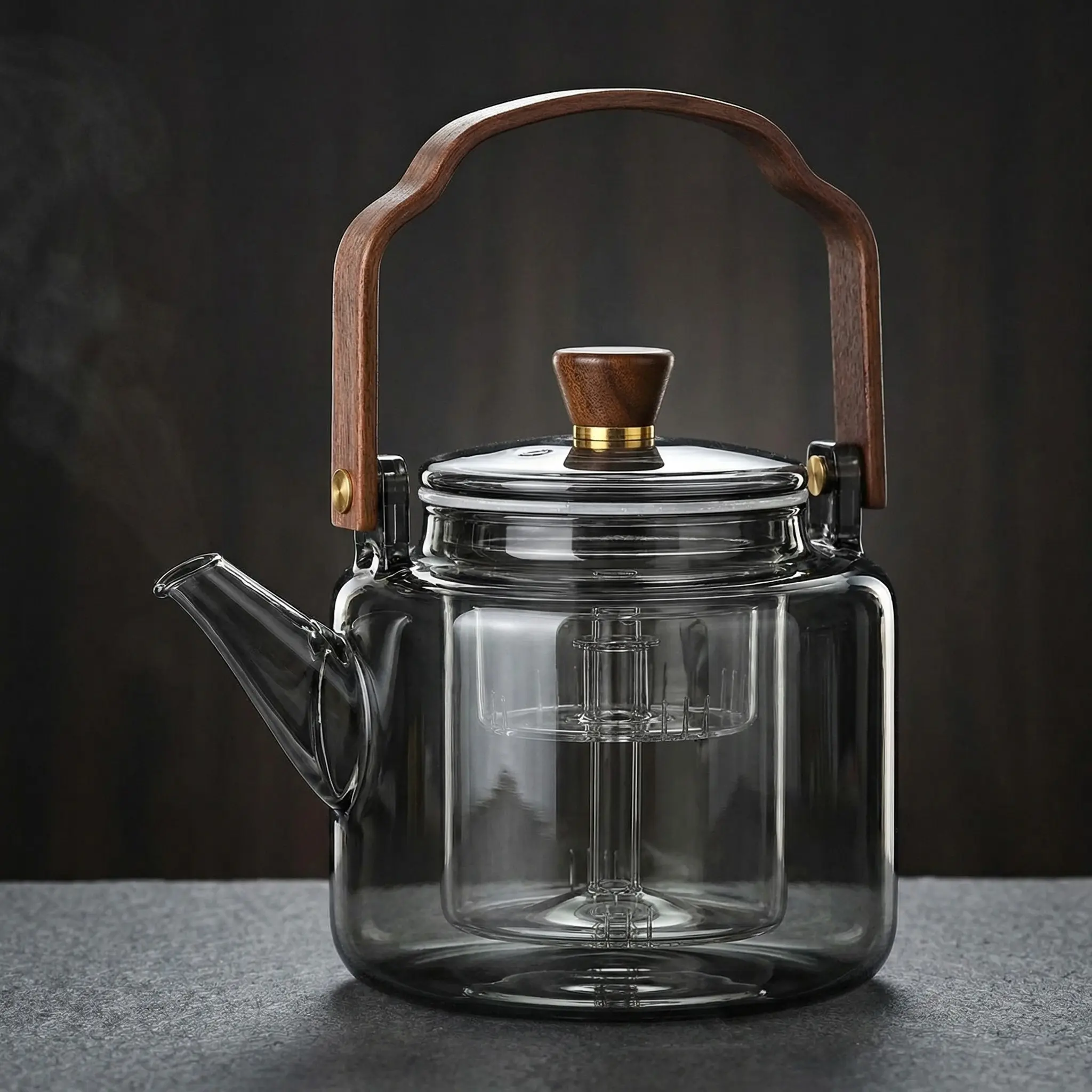 Glass Teapot with Wooden Handle, 1 Count Heat Resistant Perfect Teapot, Tea Making Tool for Home Office Kitchen Dining Room, Glass Tea Kettle