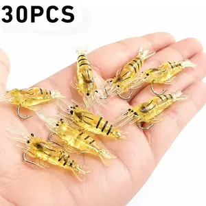 30Pcs Realistic Shrimp Soft Lure, Bionic Imitation Shrimp Bait, Flexible Soft Plastic Fishing Lures, High Fish Attraction Tackle, Durable Artificial Baits for Freshwater Saltwater Outdoor Angling
