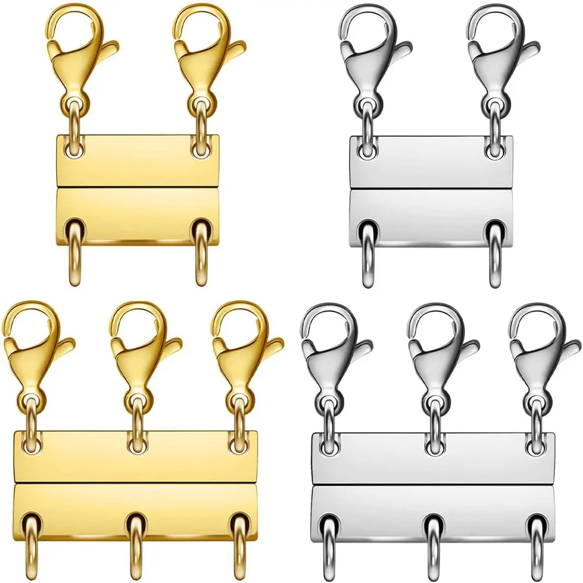 Layering Magnetic Necklace Clasps, Multiple Necklace Clasp,Necklace Clasps for Layered Look, Stainless Steel Chain Link Clasps for Necklaces and Bracelets, Silver, Gold (4pcs|Golden Silver A)