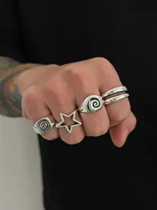 Vintage Hollow Star Spiral Ring Set, Dark Punk Joint Finger Rings, Dark Aesthetic Rings, Holiday Gift, Street Style Charm Jewelry, All Seasons