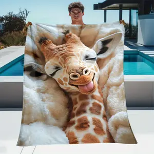 Giraffe in Soft Bed Throw Blanket - Lightweight Flannel Fleece with Digital Printing, Soft Warm Flannel Fabric for Sofa, Travel, Camping, Office, Couch, Chair, and Bed - All-Season Portable Blanket for Living Room, Travel Blanket, Playful Design