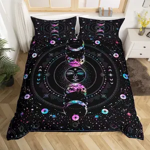 Sun and Moon Duvet Cover Setstars Space Psychedelic Comforter Cover,Boho Sun Moon Colorful Bedding Set for Kids Boys Girls Room Decor,No Comforter